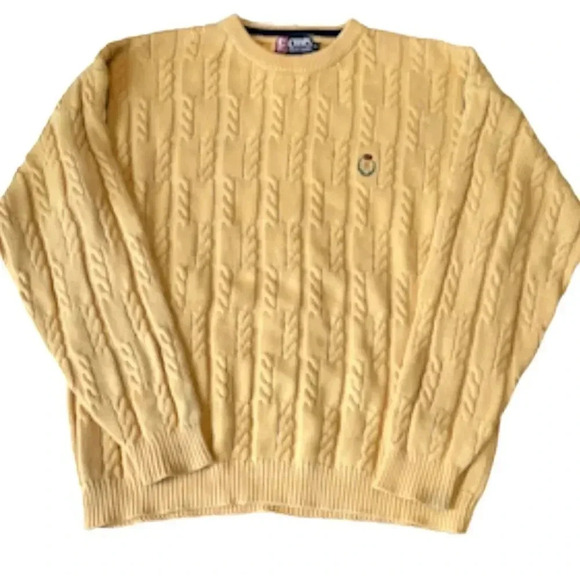Chaps by Ralph Lauren Crewneck cableknit cotton sweater, yellow. Men’s size XL - Picture 2 of 10